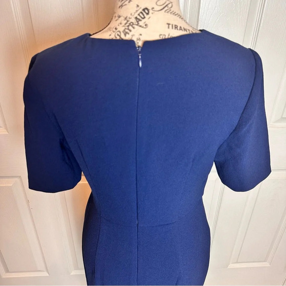 ADRIANNA PAPELL V-Neck Side Ruched Faux Wrap Navy Dress Size 4 Retail $160 - Picture 8 of 15